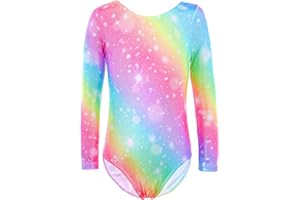 XiaoMoSha Ginnastica Leotards per Ragazze Danza Manica lunga Leotard Sparkle Ballet Dancewear per Bambine 2-14 Anni