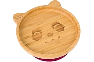 bamboo bamboo Baby Plate and Toddler Plate, Suction Plate for Feeding and Weaning, Bamboo Panda Plate with Secure Suction, Suction Plates for Babies from 6 Months (Panda, Cherry)