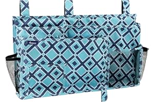 Surblue Bedside Caddy Hanging Bed Organizer Storage Bag Pocket for Bunk and Hospital Beds, College Dorm Rooms Baby Bed Rails,Camp(8 Pockets),Blue Plaid