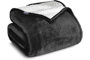 Bare Home Coperta Sherpa 150 x 200 cm in Nero - Coperta soffice e morbida per divano e letto - Calda, leggera e reversibile - Certificata OEKO-TEX