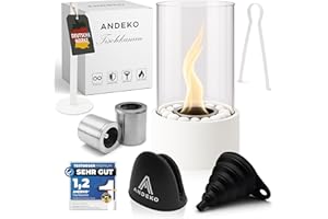 ‎ANDEKO ANDEKO Bioethanol Tischkamin - 3h Brenndauer - Stilvoller Bio Ethanol Tischkamin Outdoor & Indoor - Eleganter Ethanol Kamin - Tischfeuer Outdoor - Tischkamin Ethanol - Gartendeko - Balkon Deko