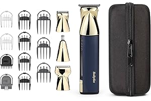 BaByliss Super-X Metal Multi Trimmer - Professional 15-in-1 Grooming Kit with Japanese Steel Blades, Magnetic Heads, Digital Display, Waterproof Design, 5-Hour Cordless Runtime, Navy/Gold, MT992U