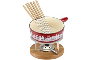 KUHN RIKON 32276 Cheese Fondue Set Induction Cast Iron Red Alpine Willow 24 cm