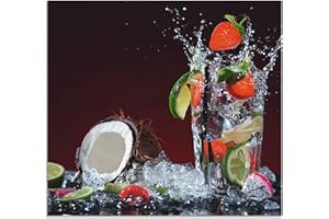ARTland Spritzschutz Küche aus Alu für Herd Spüle 60x55 cm (BxH) Küchenrückwand mit Motiv Getränke Obst Früchte Kokos Erdbeere Limette Cocktail S6AS