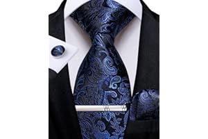 DiBanGu Men's Silk Woven Necktie Paisley Floral Tie Set with Pocket Square Cufflinks Tie Clip for Wedding Business