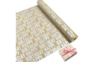 LZRinue Paquete de rollo de papel de regalo de cumpleaños, 43 cm × 15 m, papel de regalo Kraft reciclable, rollo de papel kraft para regalo de boda de cumpleaños