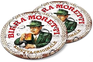 SWIFT GIFT UK Set of 2 Hard Wood Bar Coasters Wooden Beer Mats Glass Glasses Place Mats Hard Wearing Retro Vintage Style Gifts for Him Men Mens Coaster Bar Gifts for Home Pub or Man Cave Bar Mats (Birra Moretti)