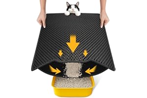 Conlun Tapis de Litière Chat 58x42cm, Double Couche Nid d'Abeille, Imperméable et Lavable, Antidérapant, Résistant à l'Urin Tapis de Litière pour Chat, Noir