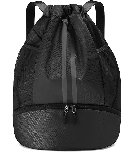Zaino Sportivo Con Coulisse E Scomparto Per Scarpe - Borsa Da Palestra Impermeabile Per Uomo E Donna, Grande, Colore Nero