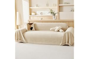 VANJOROY 100% Chenille Natural Sofa Large Throw Blanket For 2 3 Seater -Extra Large Throws for Settees, Natural Luxury Soft Throw for Chair Couch and Bed, Cream Beige-180 x 300cm