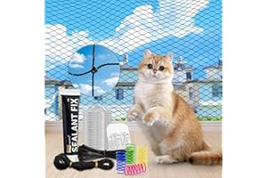 CENOVE Filet de Protection pour Chat Balcon sans Percer, 3×4M / 3×6M / 3×8M Filet Chat Balcon Renforcé avec Crochets Adhésifs, Silicone & Attaches de Câble et Jouets pour Chats