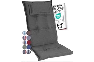 gardisun Gartenstuhlauflagen Hochlehner mit Kopfteil I Extra Dicke Sitzauflagen I Made in Europe I Polsterauflagen für Hochlehner I Auflagen mit extra hohem Komfort I 1er Set I Anthrazit