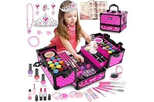 Hollyhi 65Pcs Kids Makeup Sets for Girls, Washable Play Makeup Kit for Girls Toys for Dress Up, Pretend Beauty Set with Cosmetic Birthday Toys for Girls 3 4 5 6 7 8 9 10 11 12 Year Old Kids Toddlers