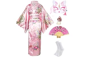 CRFASIBE Japanese Traditional Kimono Costume for Women Floral Printed Kimono Robe Japanese Dress Cosplay Costume Set