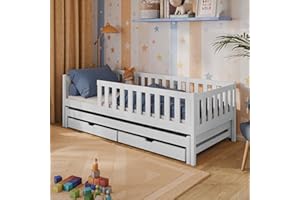 Kids Collective Kinderbett 90x200 mit Ausziehbett und zwei Schubladen, Rausfallschutz und Lattenrost, Kinder Bett | weitere Größen: 80x160, 80x180, 90x190cm | 90x200cm: von 4. bis 18. Lebensjahr, Weiß