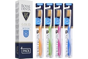 Royal Denta Złota, ręczna szczoteczka do zębów, średnia, opakowanie 4 szt. (różnokolorowa)