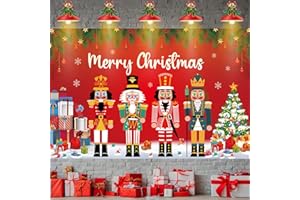 JOBKOO Weihnachten Banner Nussknacker, Großes Vintage Weihnachtsbanner mit Rot Nussknacker Figur, Frohe Weihnachtsdeko Banner für Merry Christmas Deko Silvester Partybedarf Weihnachten Hintergrund Banner