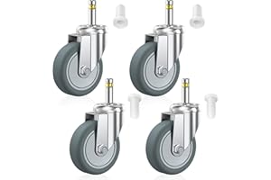 HOLKIE Stem Caster Wheels 76mm Casters Set of 4, 11mm Stem Diameter Swivel Castors Heavy Duty TPR Rubber Replacement Furniture Castor for Trolley, Stool, Mop Bucket, Grill, Shop Vac