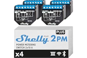 Shelly Plus 2PM 4er Pack Smart Home Doppel Relais Schalter, Digitale Steuerung per kostenloser App & WLAN, Funktioniert mit Alexa & Google Home, Garagentore & Rollläden steuern