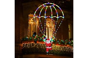 Moxled Christmas Decorations Outdoor - 2.8ft LED Parachute Christmas Lights with Santa Claus, Waterproof 8 Modes Battery Lights for Roof Window Door Wall Garden Decor (Multicolor)