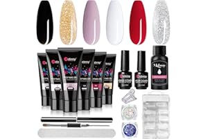Mobray Poly Unghie Gel Kit, 6 Colori Bianco Nero Rosse Paillettes Poly Nail Gel Kit Acrigel Ricostruzione Gel Unghie Kit Completo, Poly Extension Nail Gel Set Professionisti Nail Design