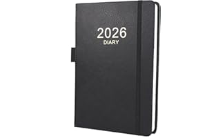 EARNING POWER 2026 Diary,Diary 2026 A5 Day Per Page from Jan 2026 to Dec 2026, Productivity A5 Daily Planner with Monthly Tabs, Pen Loop and Inner Pocket, 21×14.5cm（Black）