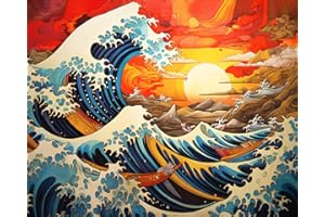 TISHIRON Paint by Numbers for Adults Kids Surreal Landscape Adults DIY Paint by Number Waves and Sun Arts Craft Paint by Numbers Kits Nordic Modern Home Wall Decor - 16x20 in