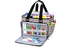 Yarwo Sewing Accessories Bag, Organiser for Craft Supplies, Carrying Case with Multiple Pockets for Sewing Supplies and Craft Accessories, Grey Dots (Bag ONLY)