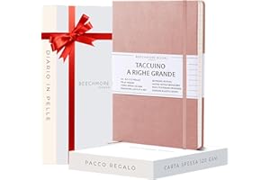 Beechmore Books Taccuino a Righe - A4, Rosa I Diario XL con Copertina Rigida in Pelle Vegana, Carta Color Avorio Spessa 120g/m², Confezione Regalo, Per Scrittori, Giornalisti e Studenti