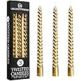DECO EXPRESS Dinner Candles Pack of 3 or 6 Twisted Candles Coloured Spiral Candles Long Lasting 6 Hours Burn Non Scented (Gold, Pack of 3)