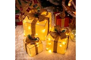 GIGALUMI LED Geschenkbox 3er Set Weihnachten, 8 Modi 60LED Leuchtend Weihnachtenbox, Lichterkette Lichtbox mit Stecker für Innen, Gelb Weihnachts Dekoration Weihnachtsdeko Warmweiß