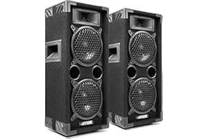 MAX26 PA Lautsprecher passiv, DJ Lautprecher, DJ Boxen Set mit Griffe, 1200 Watt Peak, 2 x 6 Zoll Doppel-Tieftöner, PA Boxen für Musikanlage - Schwarz