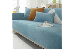 GKXLH Soft Chenille Sofa Covers Washable - New Sofa Cushion Covers, Non-Slip Sofa Cover 1 2 3 Seater Couch Covers for Sectional Sofa, Sofa Slipcovers L Shape Furniture Protector (Light Blue, 90x180cm)