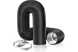 Hon&Guan Aluminium PVC Ventilation Air Ducting 5inch Flexible Vent Hose Pipe for Extractor Fan, Cooker Hood(ø125mm*5m,Black)
