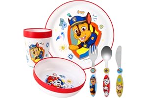 ZAWADI GLOBAL Paw Patrol Kids 6 Piece Reusable Dinner Set - Plate/Bowl/Cup/Knife/Fork/Spoon - Childrens Dinnerware Tableware Cutlery Set
