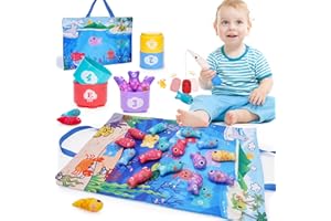 IKIDIKI Montessori Spielzeug ab 1 2 3 Jahre, Angelspiel ab 1 2 3 Jahre Baby Spielzeug Kinderspielzeug ab 1 2 3 Jahre Geschenk Mädchen Junge 1 2 3 Jahre Fische Angeln Spiel 1 2 Jahr Lernspiele Motorikspielzeug