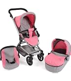 Bayer Chic Puppenwagen Emotion All In 3in1 – Mit Babywanne, Sportsitz & Sportwagen | Höhenverstellbar, Schwenkbare Räder | Jeans Pink