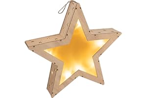 NIPACH GMBH Holzstern LED Batterie Timer Weihnachtsstern 3D Optik Weihnachtsdeko Stern (35 x 35 cm)