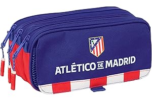 Safta ATLÉTICO DE Madrid - Portatodo Triple Big, Estuche Infantil, Estuche Niño, Ideal para Niños en Edad Escolar, Cómodo y Versátil, Calidad y Resistencia, 21.5x8x10 cm