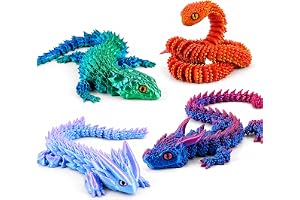 Dutown Set med 4 3D-tryckta djur, rörliga reptilfigurer med leder, Lizard orm drake modeller, fidgetleksaker för barn från 3 år, samlarfigurer skrivbordsdekoration, gåva