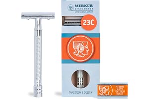 Merkur Razor, rak kam, lång handtag, ljus krom