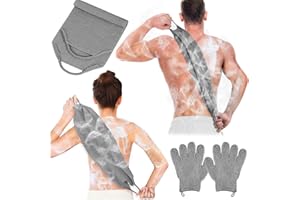 Anezus Peeling-Rückenreiniger, Badehandschuhe, Peeling-Duschtuch mit Duschhandschuhen für Körperpeeling, Rückenreiniger, Waschhandschuhe zum Entfernen abgestorbener Haut (grau)