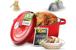 Ottia Pentola in ghisa, ideale per pane, forno olandese, teglia da 5 l, aroma droplets, tutti i piani cottura, rivestimento smaltato, di Amburgo, con ricettario, cestino per la lievitazione, spazzola,