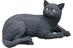 Stone and Style Statua in pietra nera a forma di gatto, resistente al gelo