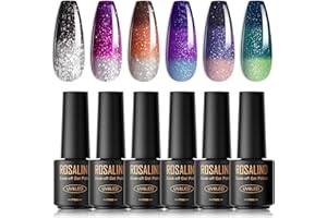 ROSALIND Smalto Semipermanente Glitter Camaleonte Set，6 Colori Mini per Unghie Smalto Cambia Colore con Temperatura