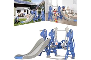 YARDIN Tobogán Infantil 4 en 1 para niños a Partir de 1 año, tobogán para niños con Canasta de Baloncesto, Columpio y Marco de Escalada, tobogán para niños pequeños tobogán de jardín Infantil