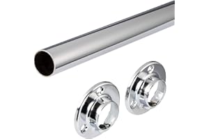 Gedotec Tringle à Vêtements | Rail pour Suspendre des Cintres et Habillement dans une Penderie ou Garde-robes | Acier Chromé et Poli, 2 Supports Inclus | 2000mm, Diam 25mm | 1 Pièce