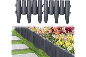 UISEBRT Rasenkante Kunststoff 11,2m Holz Optik Beeteinfassung Mähkante, Beetumrandung Rasenkante Wetterfest Gartenpalisade Garden Border Beetzaun, 1 Element (L x H): 28 x 24cm, Anthrazit