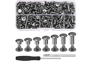 MirraSwit 140 Sets Chicago Screws, M5 x 4/5/6/8/10/12/15mm Rivet Chicago Binding Screws, Metal Rivet Replacement Repair with Setting Tools for Bags, Collar, Purse, Backpack, Belt (Black)