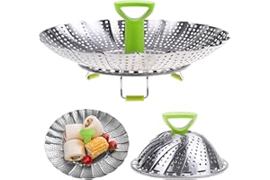 Kare & Kind 1x Adjustable Steamer Basket - Extendable Stainless Steel Steamer with Center Handle - 5.1" to 9" - Foldable Feet - Can Fit Different Sizes of Pots, Pans and Pressure Cookers